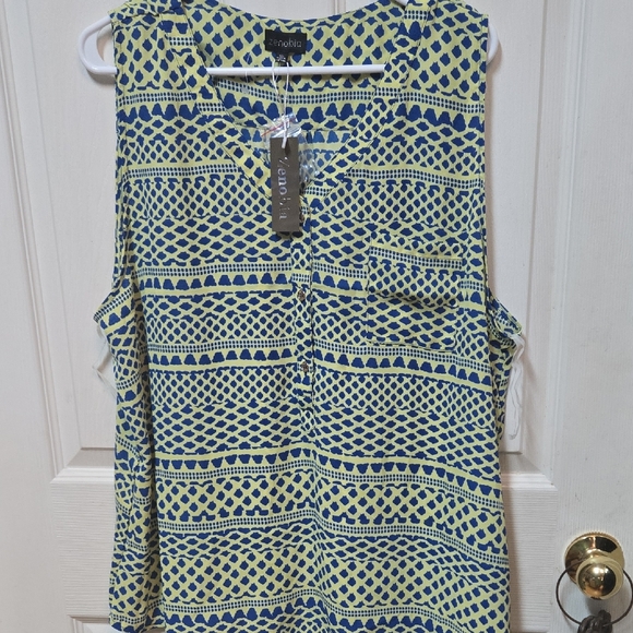 Apt. 9 Blue and Yellow Patterned Sleeveless Blouse - Picture 1 of 3